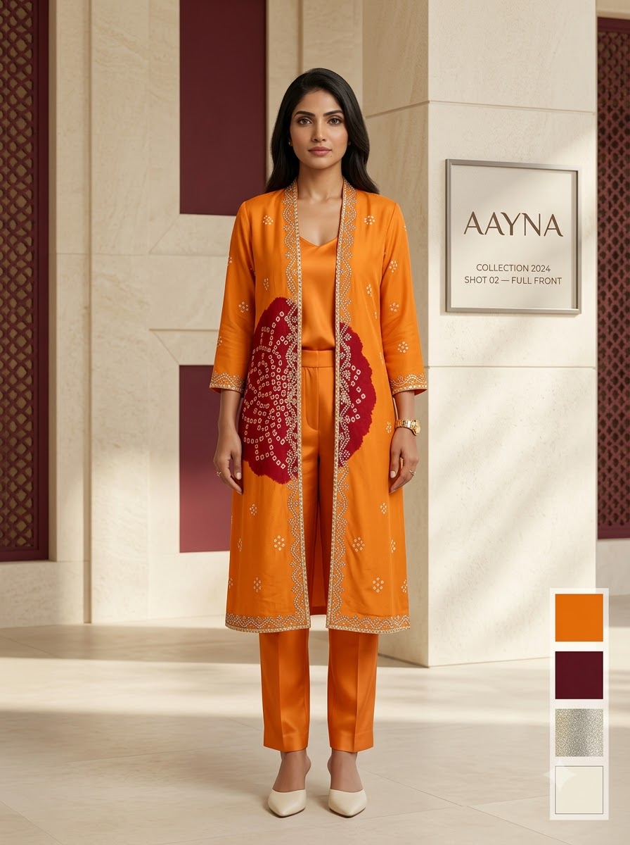 Tangerine Silk Long Jacket & Trouser Co-ord Set