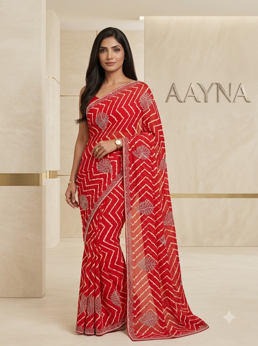 Sindoor Crimson Red Chevron Leheriya Saree