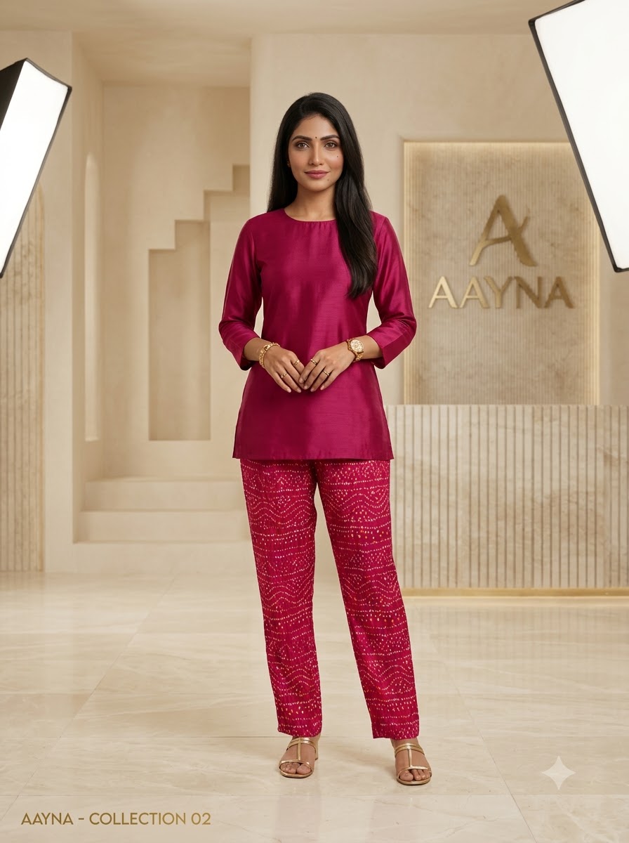 Magenta Silk Tunic & Wave Bandhani Pants Co-ord Set