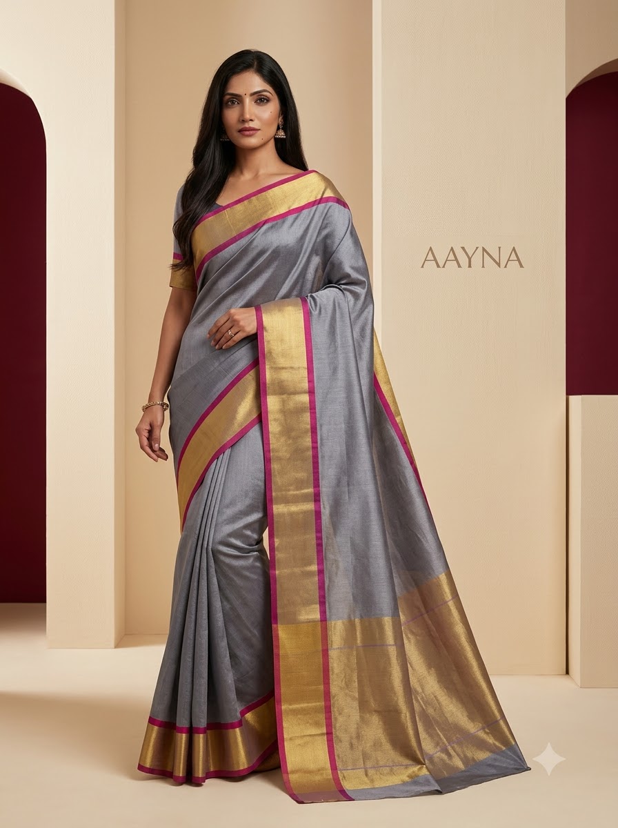Charcoal Slate Grey Handloom Saree