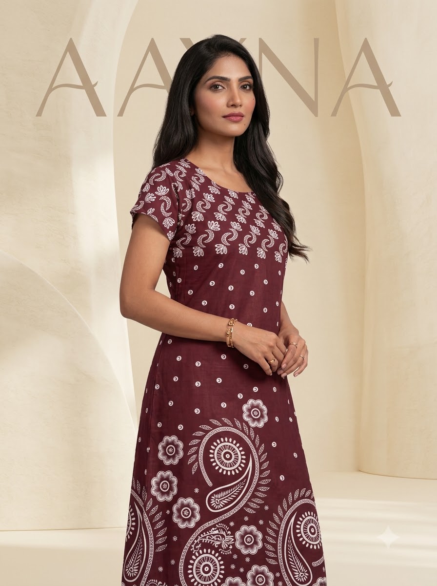 Burgundy Maroon Paisley Printed Maxi Kurti Dress
