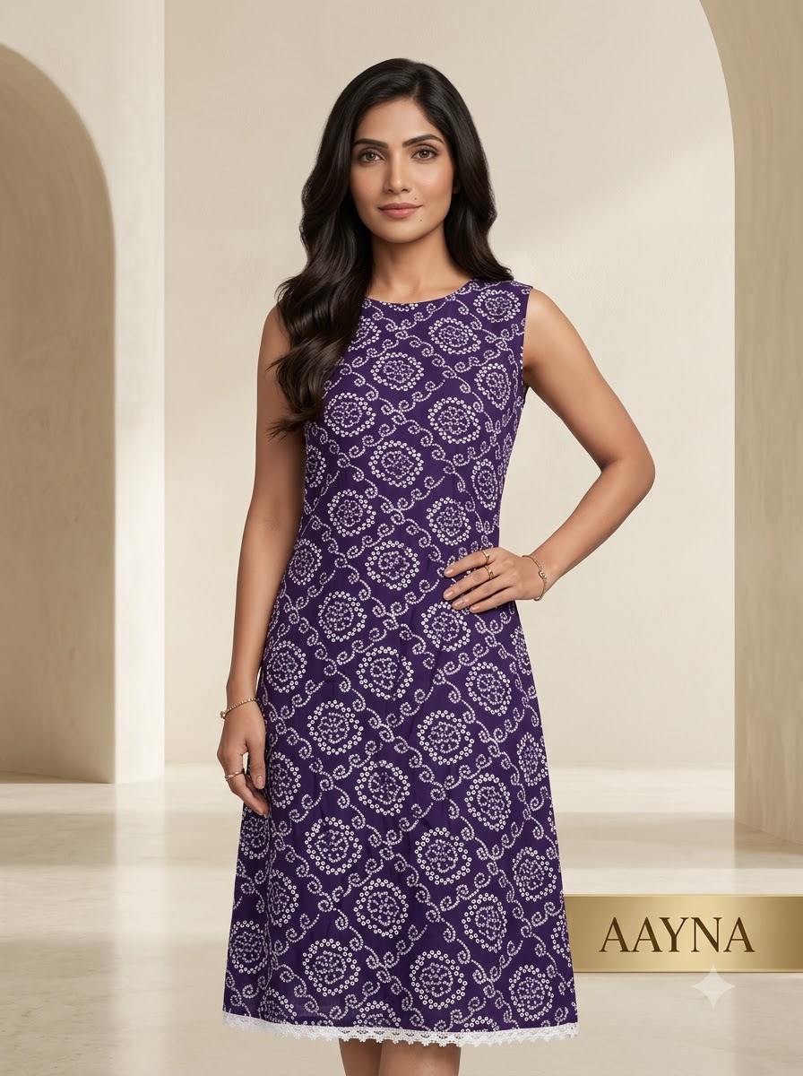 Amethyst Violet Sleeveless Lace-Print Kurti Dress