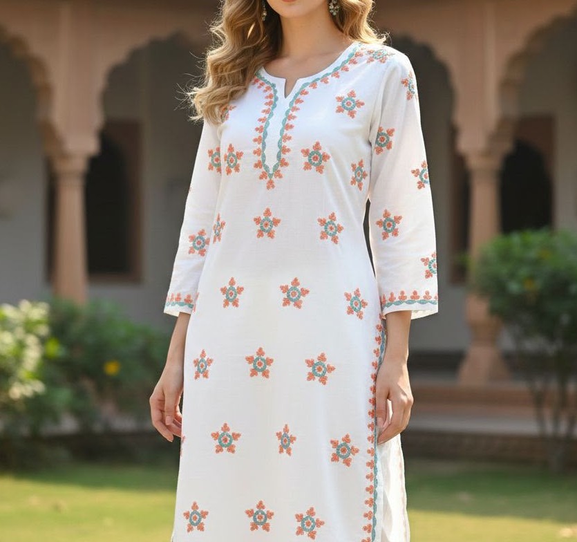 Scalloped Floral Chikankari Malmal Dupatta