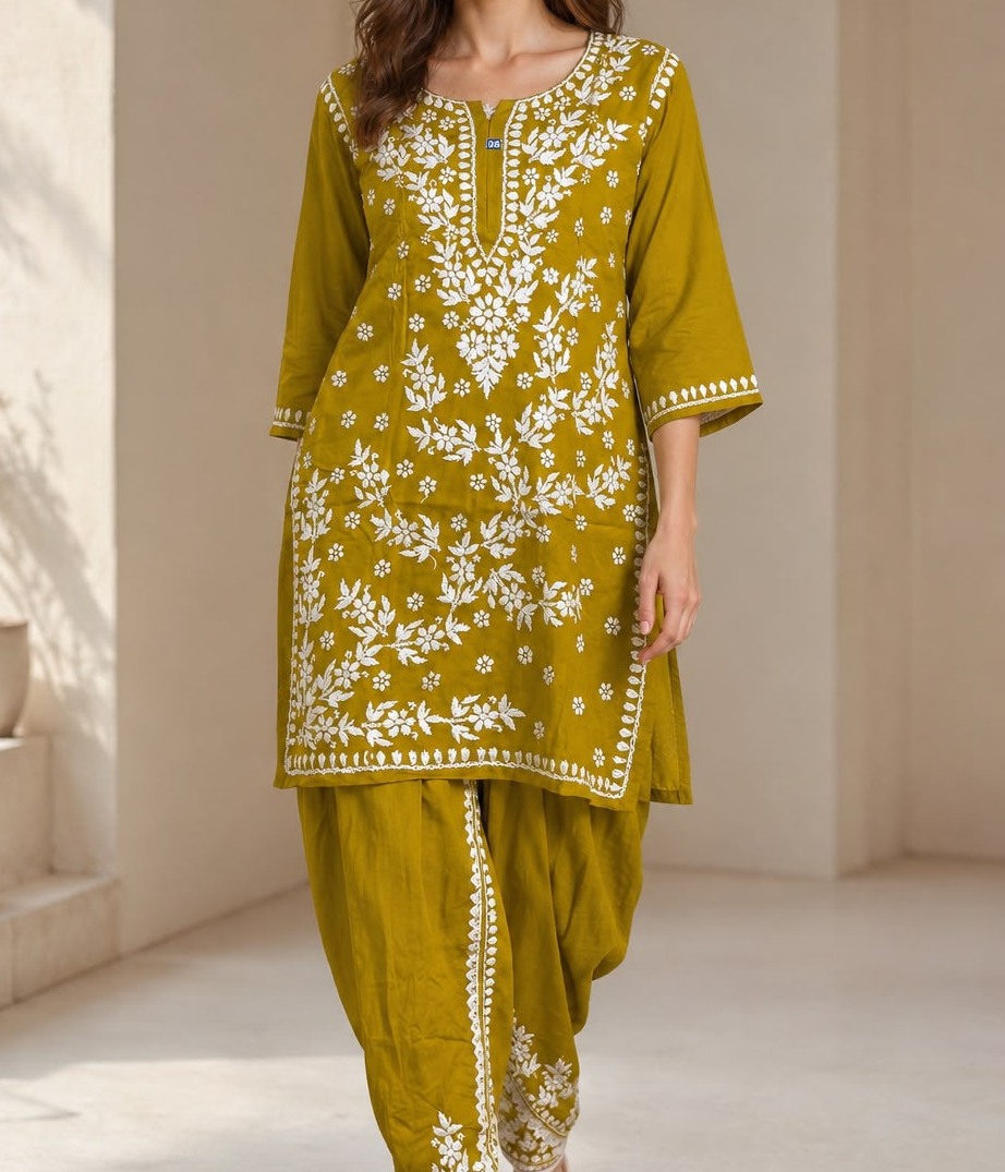 Botanical Fern Cotton Chikankari Comfort Palazzo