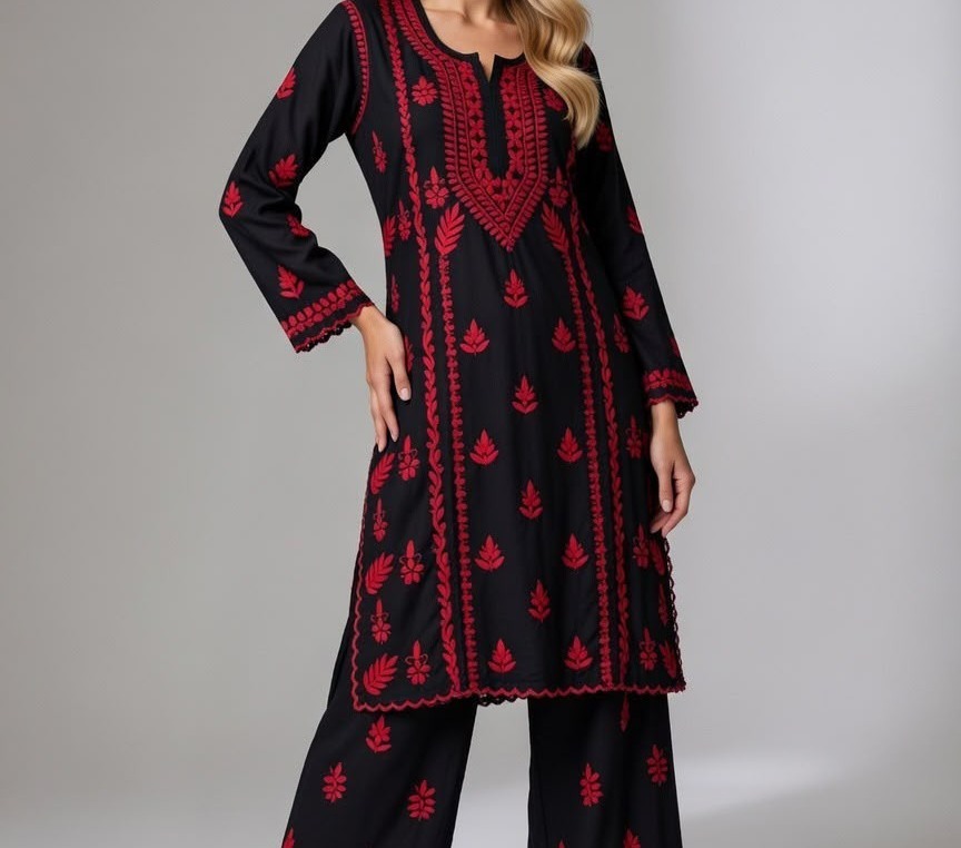 Artisanal Scalloped Lace Cotton Straight Pant