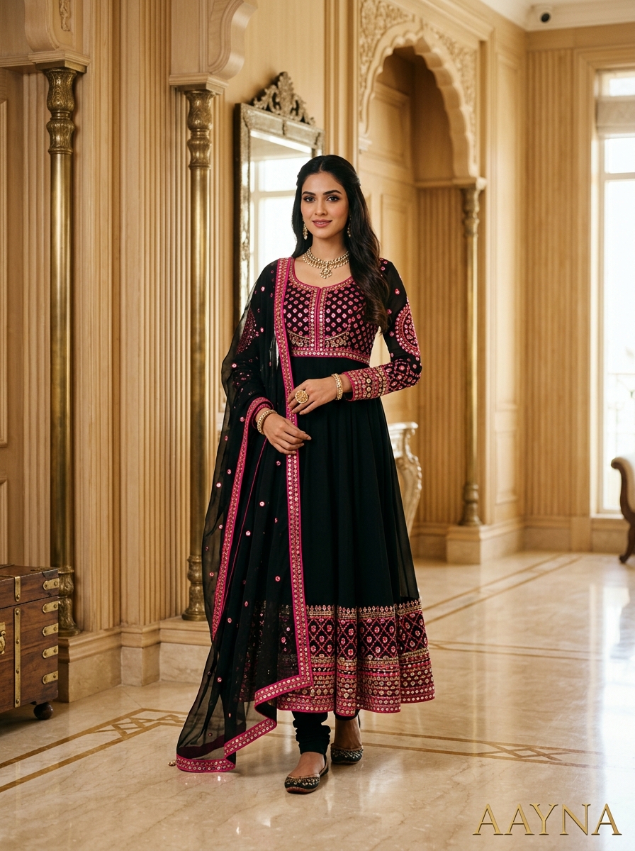 Sayyara Rani Pink Embroidered Noir Kurti & Pant Set