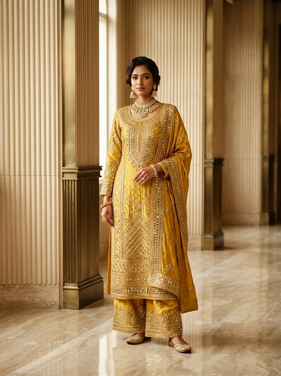 Sunshine Gold Shisha Mirror-Embroidered Kurti